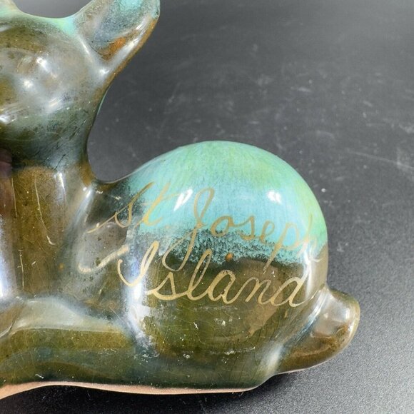 Vintage Grand River Pottery Deer Reindeer Figurine Made In Canada Figure Green - Picture 10 of 10
